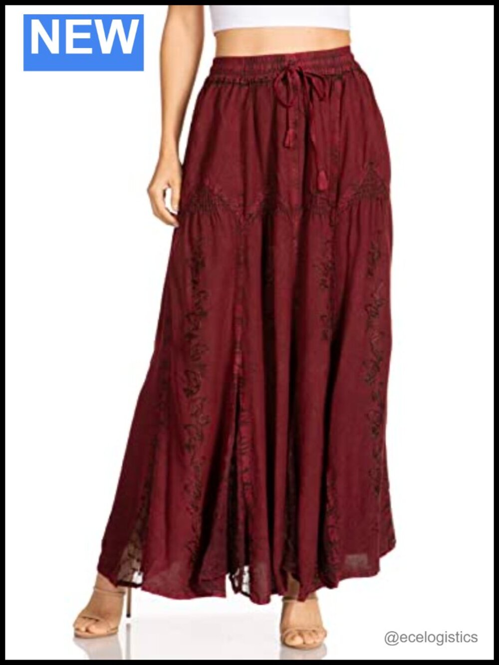 Sakkas Olivia Maxi Bohemian Gypsy Long Skirt Elastic Waist Lace Rayon